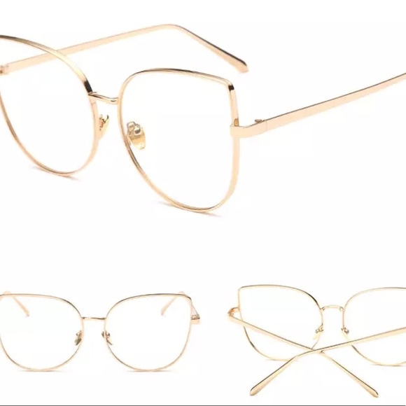 Gold frame clear lens oversized cateye sunglass - Picture 2 of 3